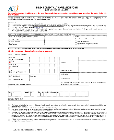 direct credit authorization form