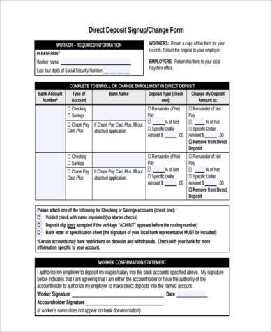 direct deposit form example