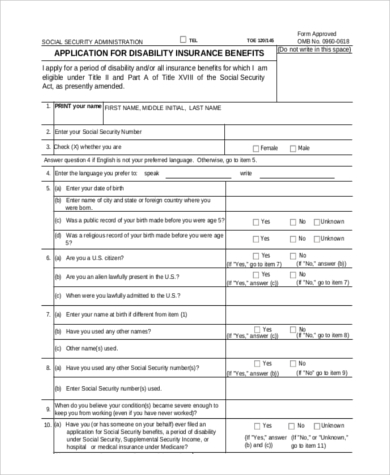 disability benefits application form