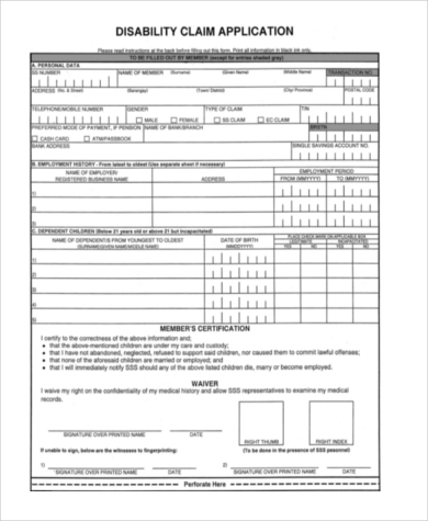 disability claim application form