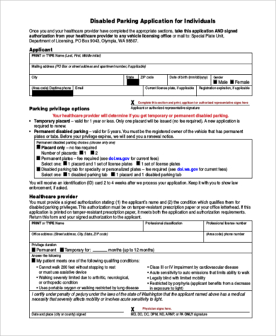 disability parking application form