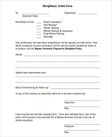 FREE 9+ Disciplinary Action Form Samples in PDF