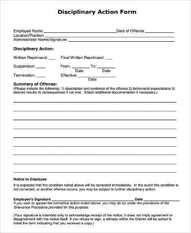 FREE 9+ Disciplinary Action Form Samples in PDF