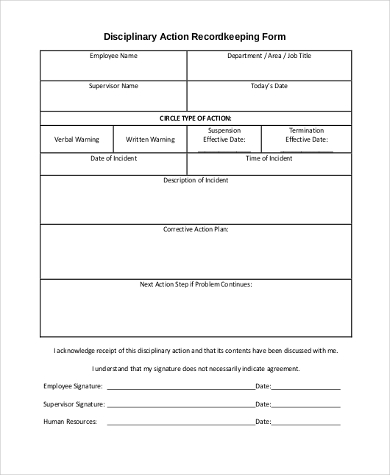 FREE 7+ Employee Disciplinary Action Form Samples, PDF, MS Word, Google ...