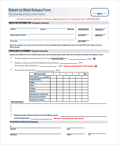 FREE 9+ Sample Work Release Forms in PDF | MS Word