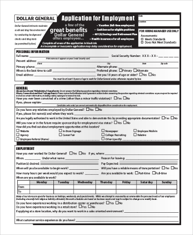 dollar general application form