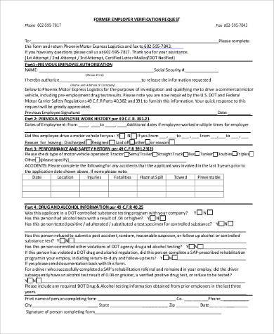 dot employment verification request form