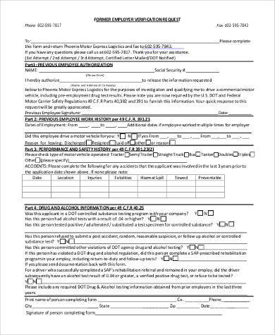 free 8 employment verification request form samples in