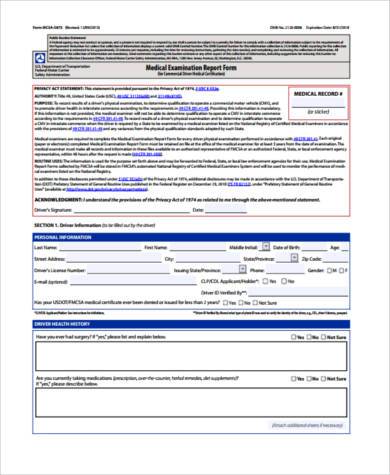 dot physical application form