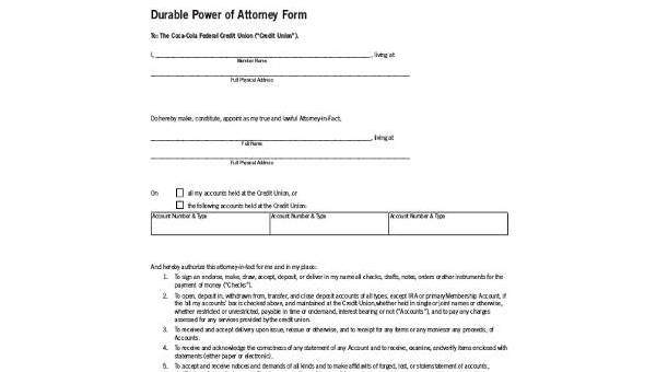 durable power of attorney form samples