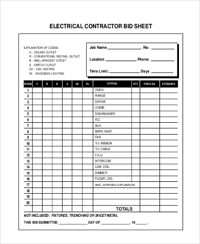 electrical contractor bid form