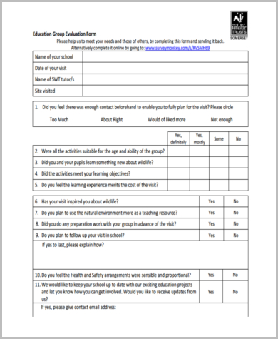 education group evaluation form