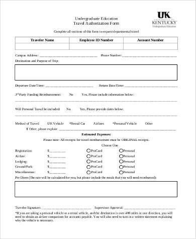 FREE 9+ Sample Travel Authorization Forms in MS Word | PDF | Excel