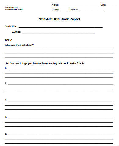 elementary book report form