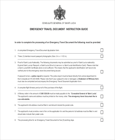 emergency travel document form
