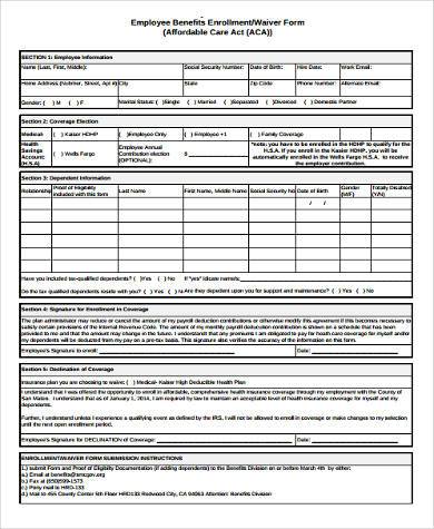 employee benefit waiver form