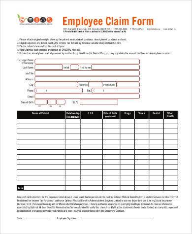 employee claim form