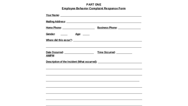 Employee Formal Complaint Template Master Template