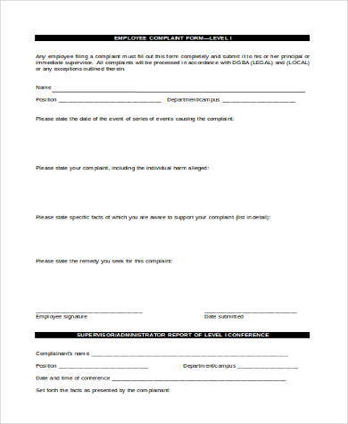 employee complaint form word