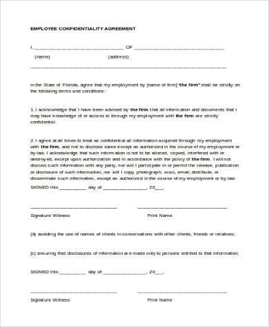 employee confidentiality agreement form