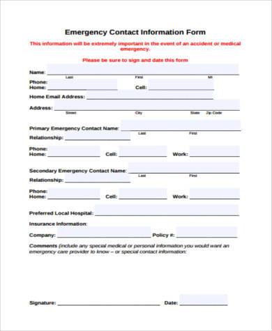 employee contact form sample