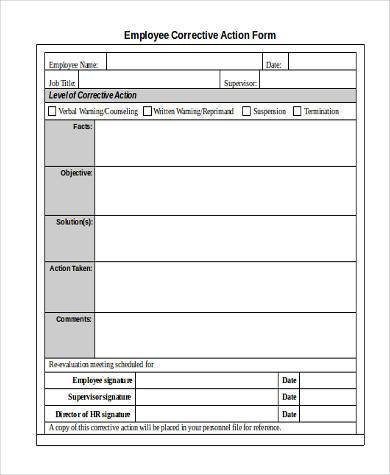 employee corrective action form in word