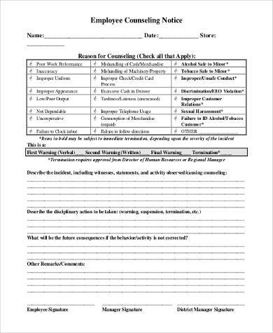 employee counseling notice form