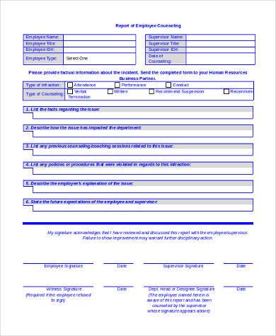 employee counseling report form