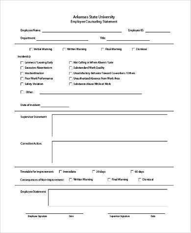 Free 10+ Sample Employee Counseling Forms In Pdf 