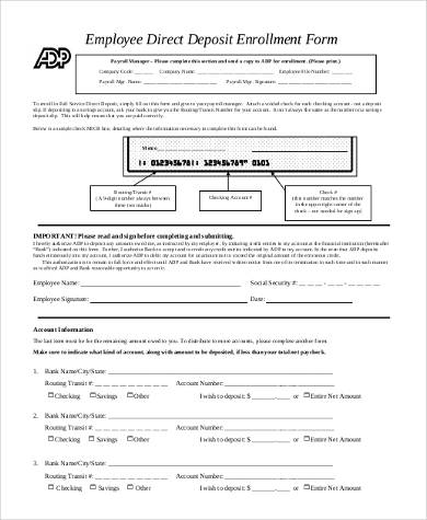 employee direct deposit enrollment form