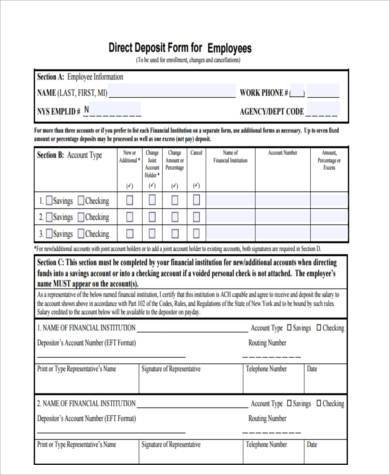 employee direct deposit form