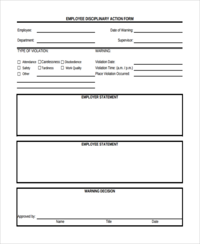 free 7 sample employee disciplinary action forms in pdf ms word