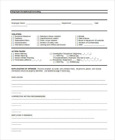 FREE 10+ Sample Employee Counseling Forms in PDF | MS Word