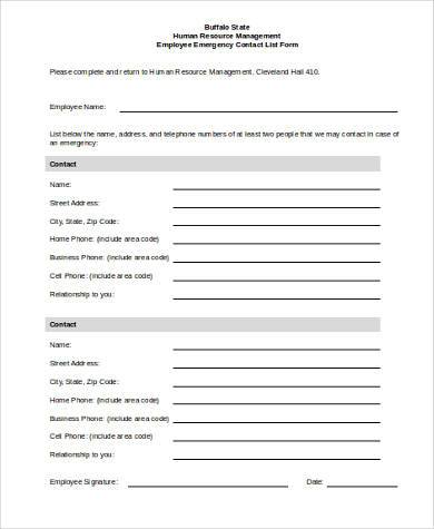 employee emergency contact list form