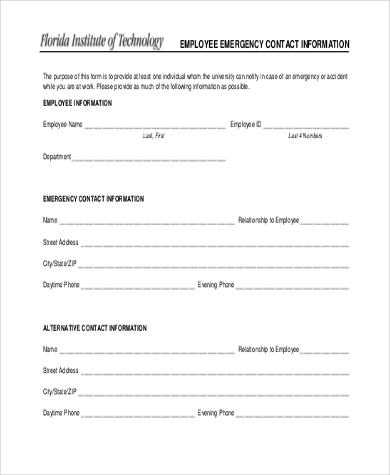 employee emergency information contact form