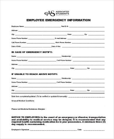 employee emergency information form