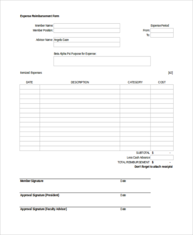 employee expense reimbursement form