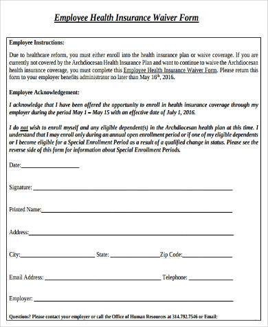 Employee Health Insurance Waiver Form Template