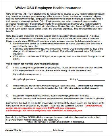 employee insurance waiver form