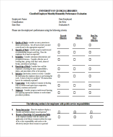 employee monthly performance evaluation form