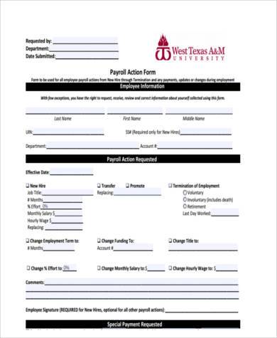 employee payroll action form
