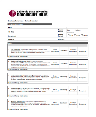 employee performance review evaluation form