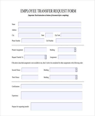 employee request for transfer form