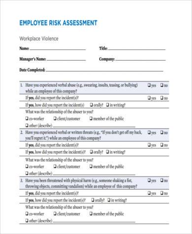 employee stress risk assessment form
