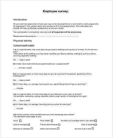 employee survey form sample
