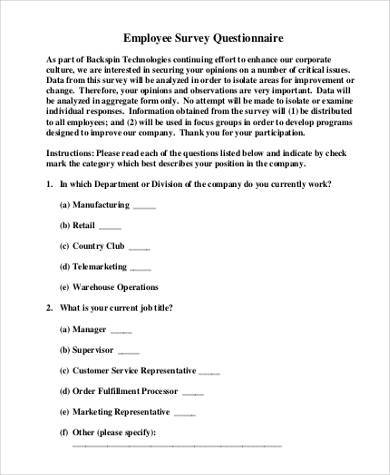 FREE 9 Sample Employee Survey Forms in PDF MS Word Excel