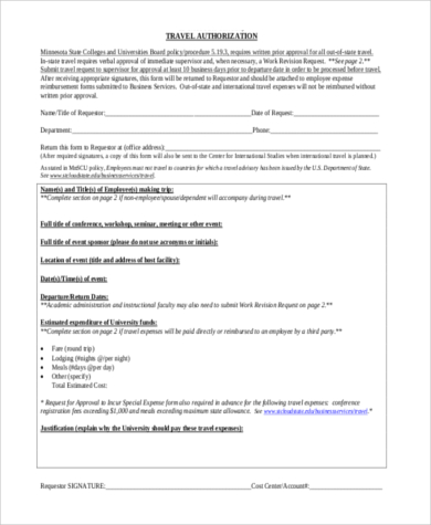 employee travel authorization form