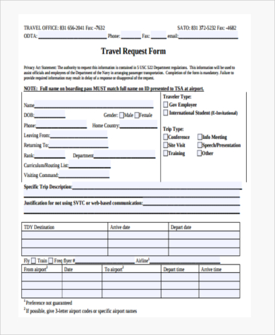 employee travel request form