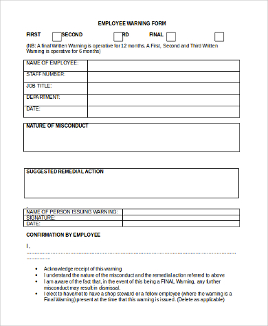 employee warning form