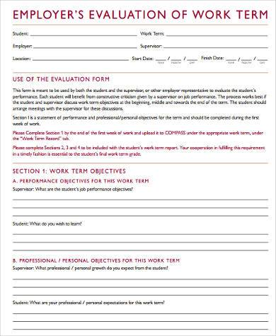 employee work evaluation form